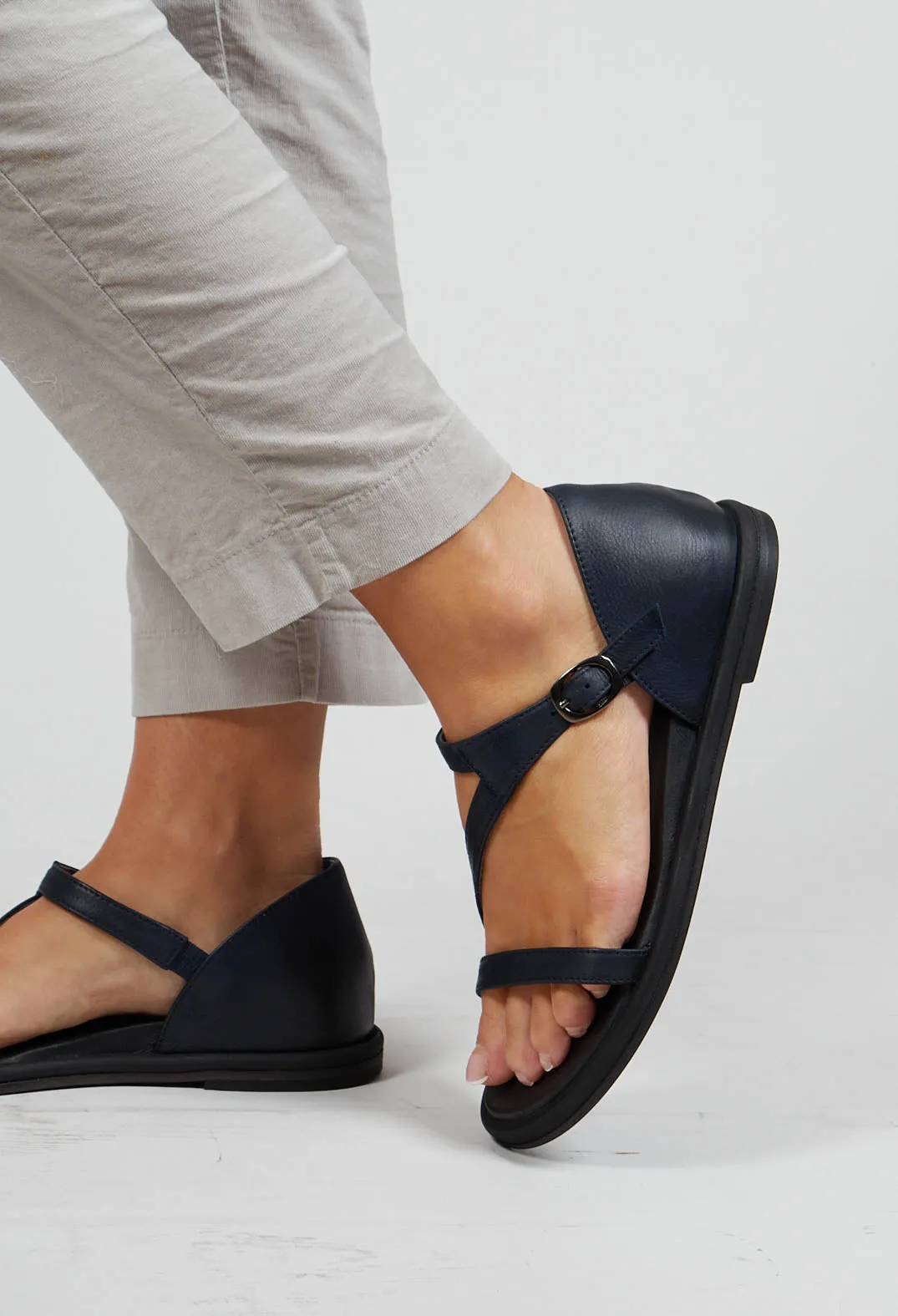 Slim Strap Sandals in Gasoline Navy