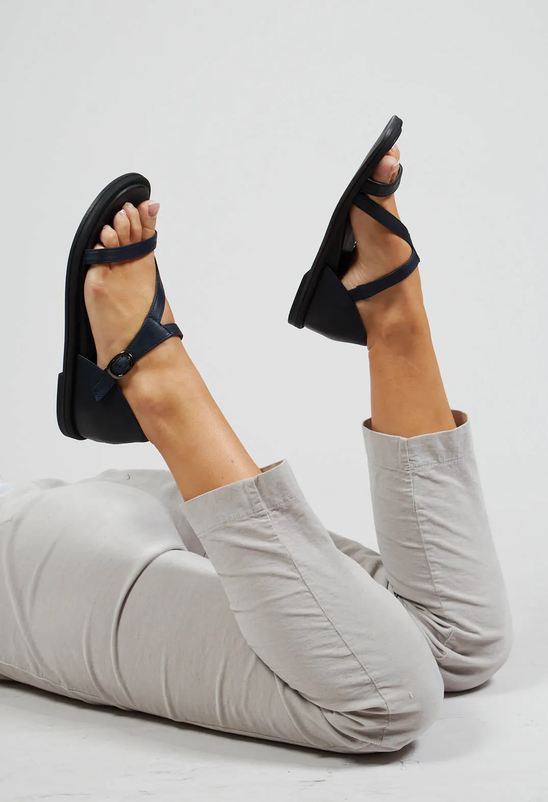 Slim Strap Sandals in Gasoline Navy