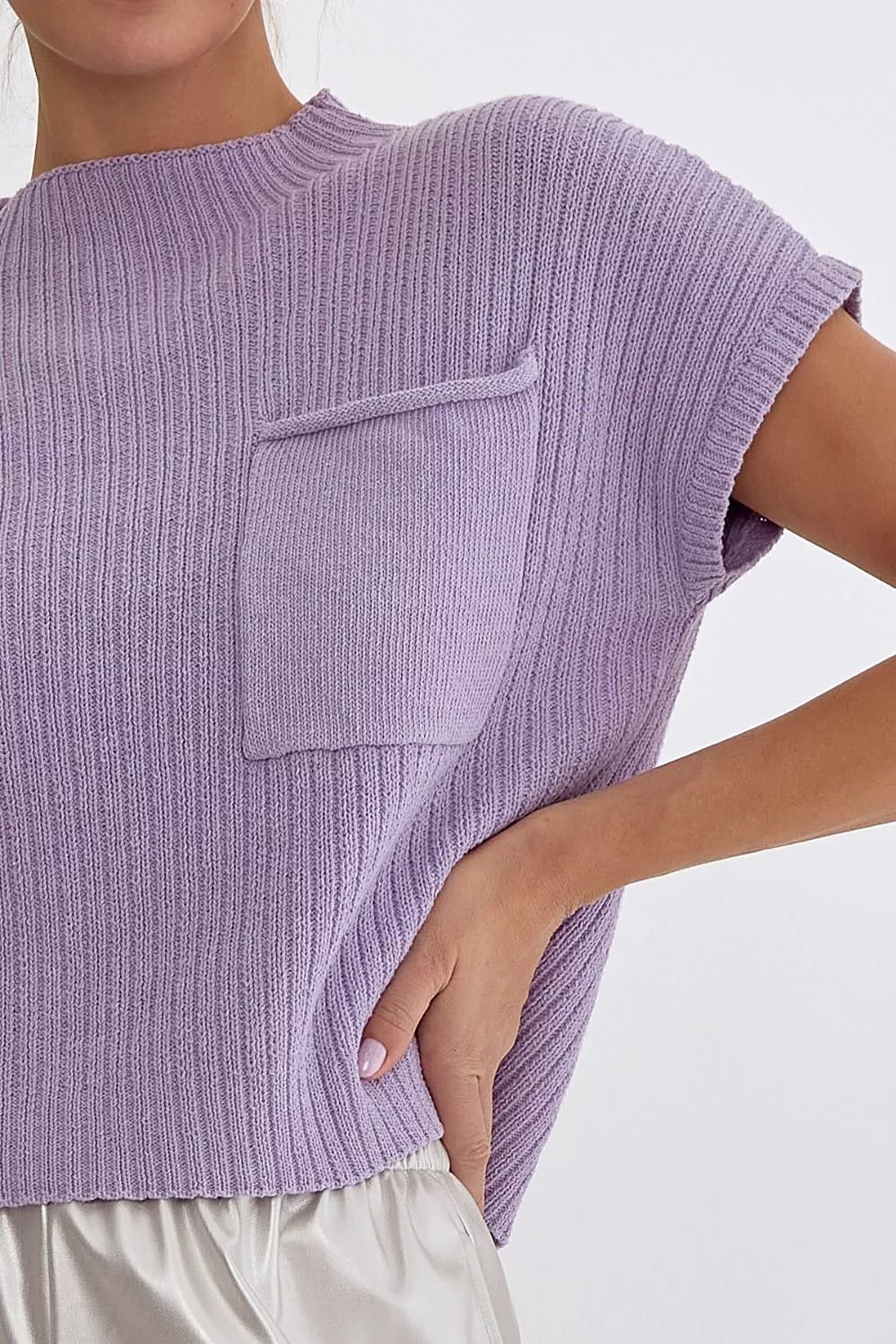 Solid Knitted Cropped Mock Neck Sweater