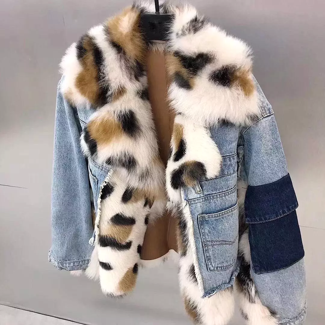 Sporty Denim Jacket With Sheepkin And Sheep Fur Trims