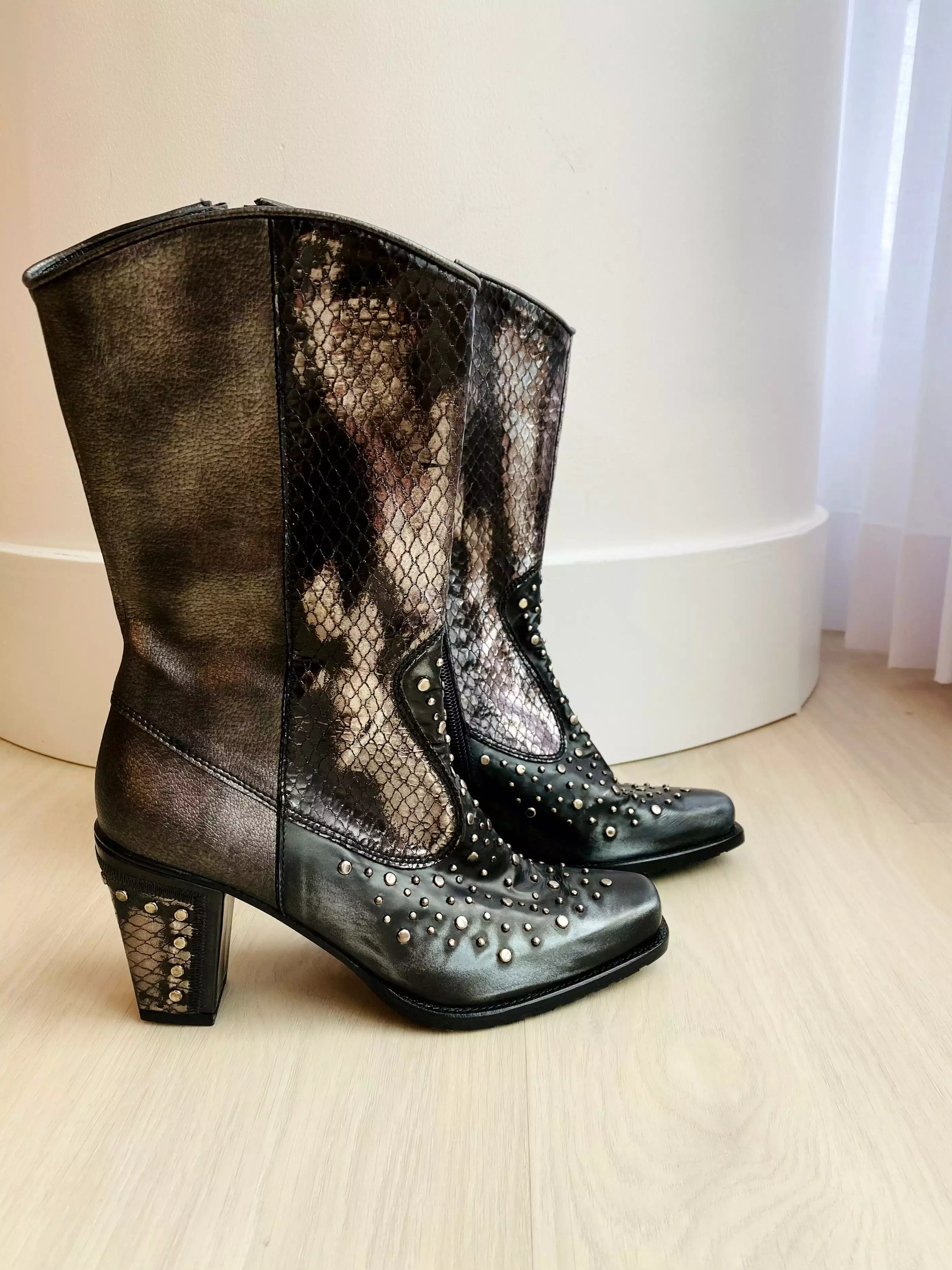 Stuart weitzman python distressed cowboy boots