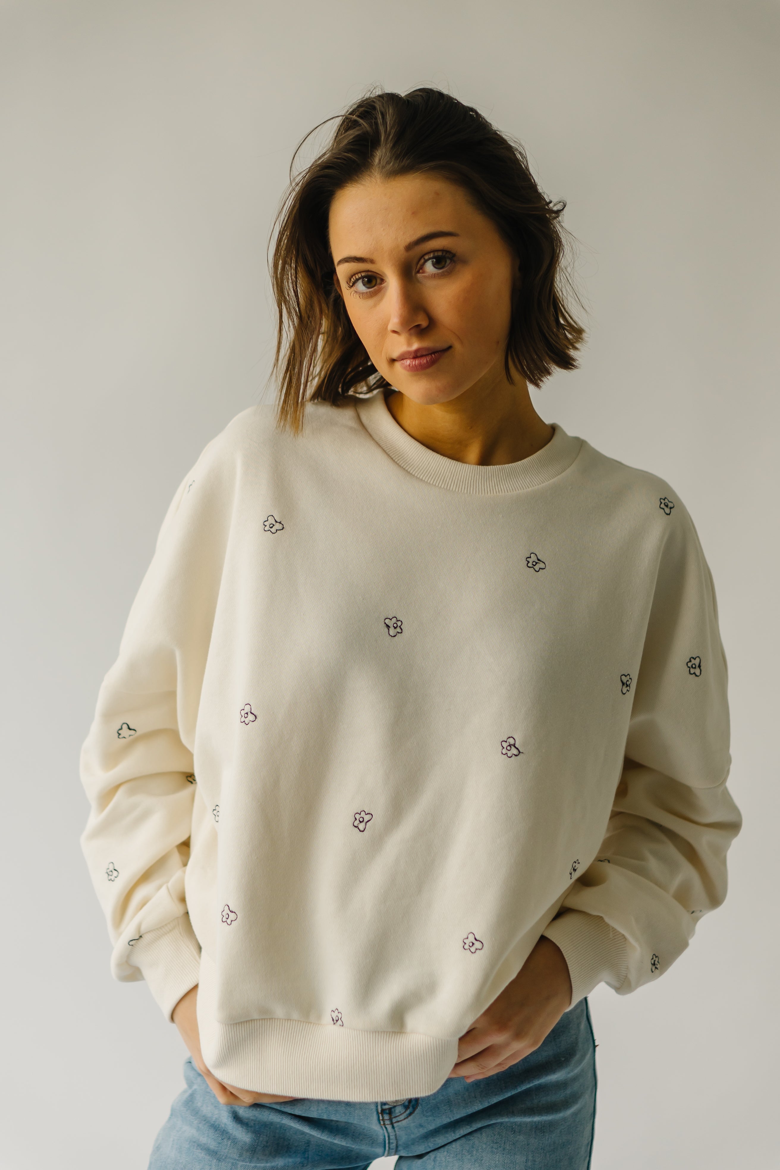 The Bayard Floral Embroidered Pullover in Cream