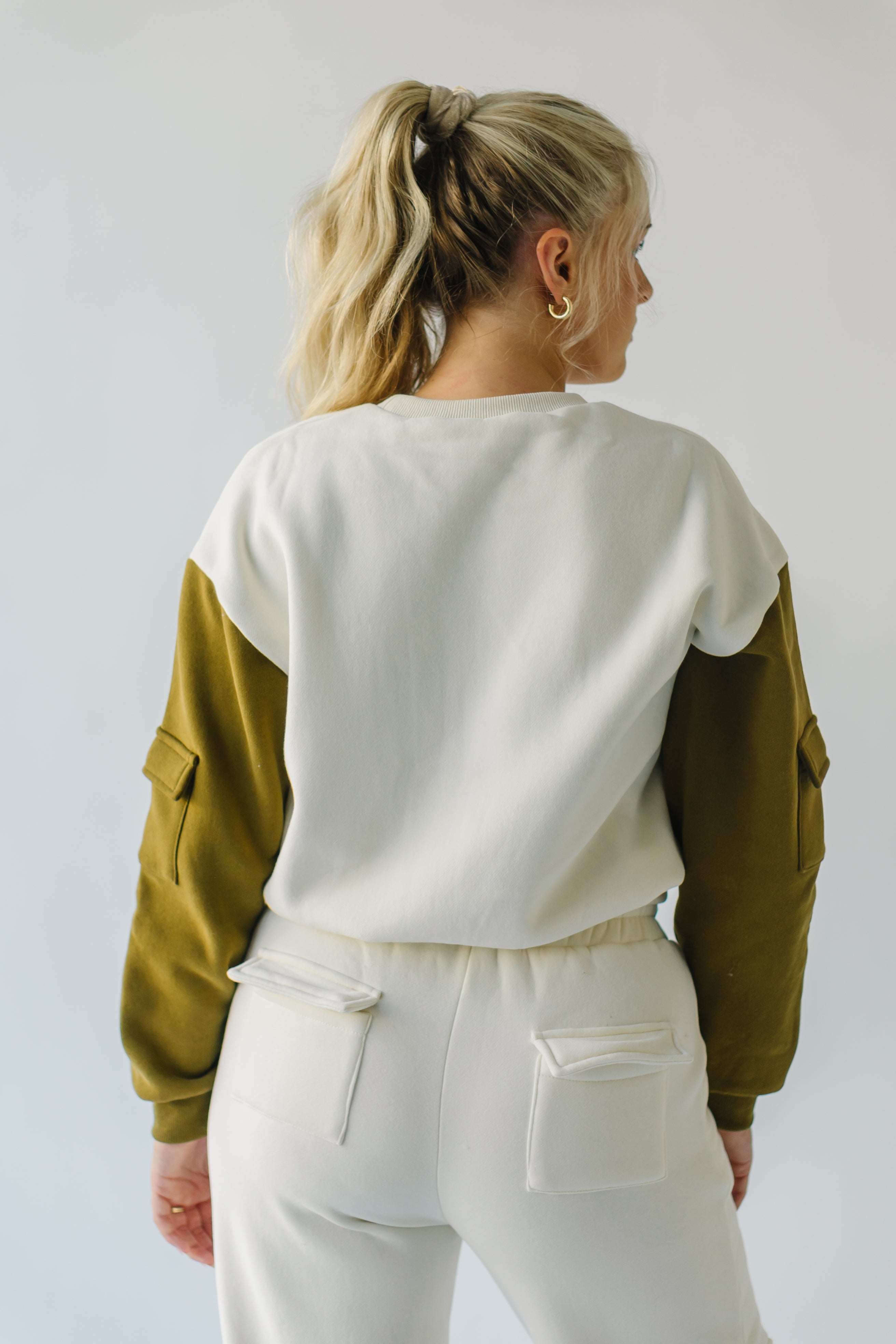 The Shannon Pocket Detail Pullover in Ivory + Olive