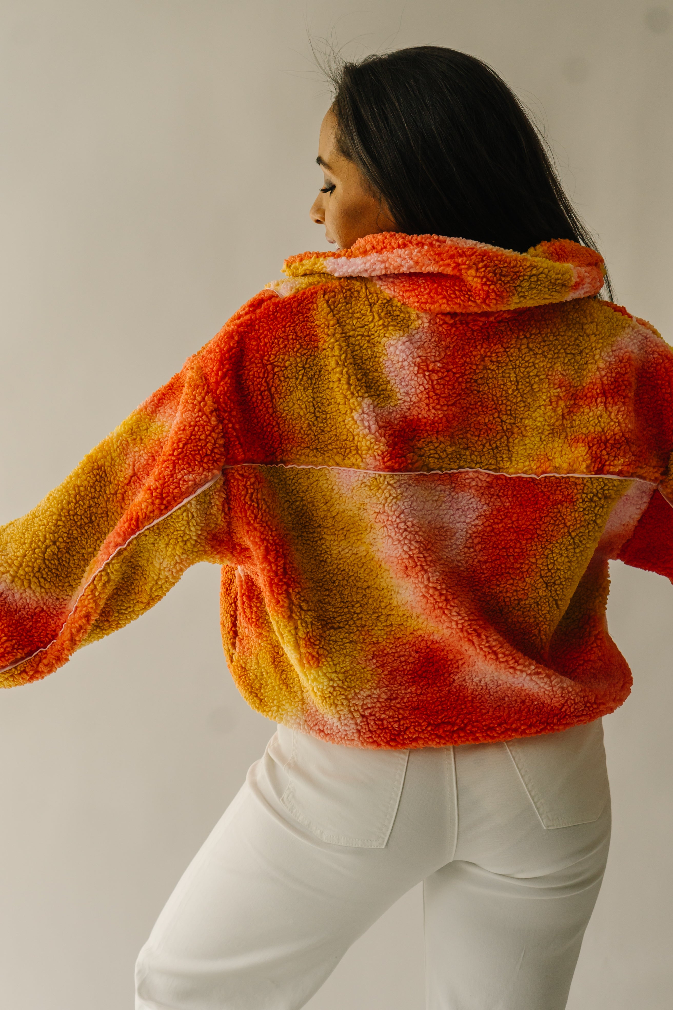 The Tilden Satin Detail Pullover in Orange + Pink Multi