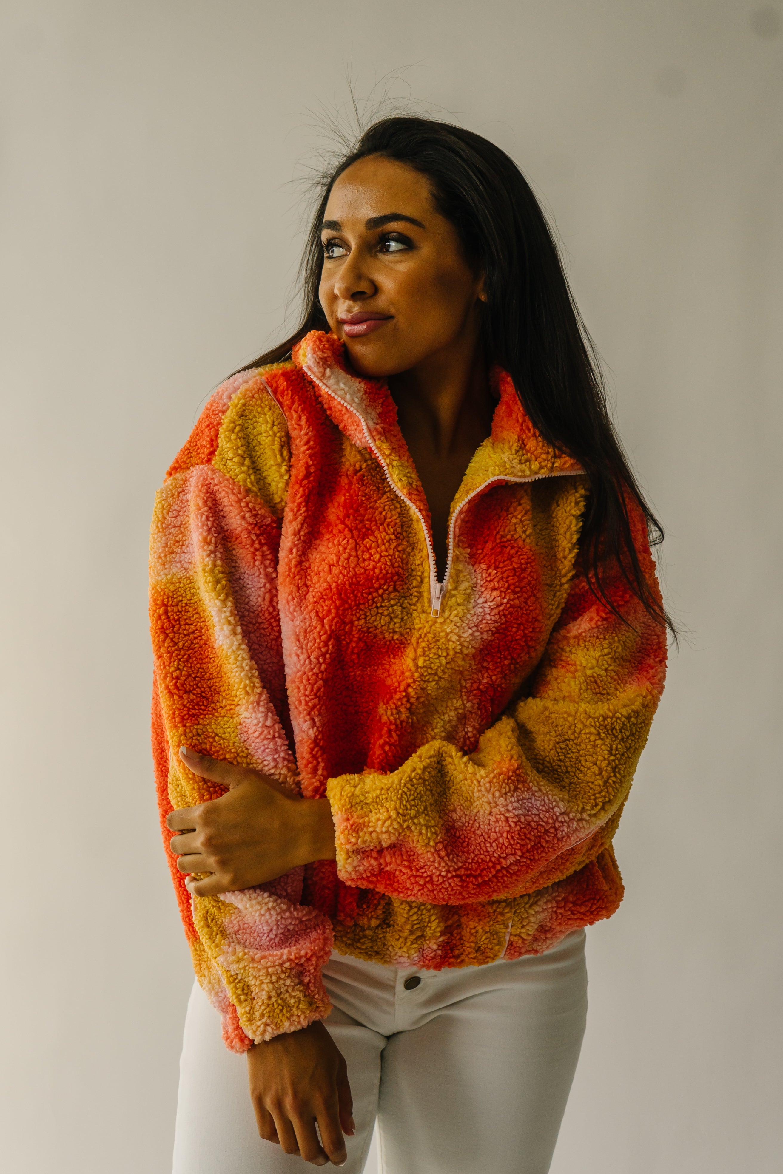 The Tilden Satin Detail Pullover in Orange + Pink Multi