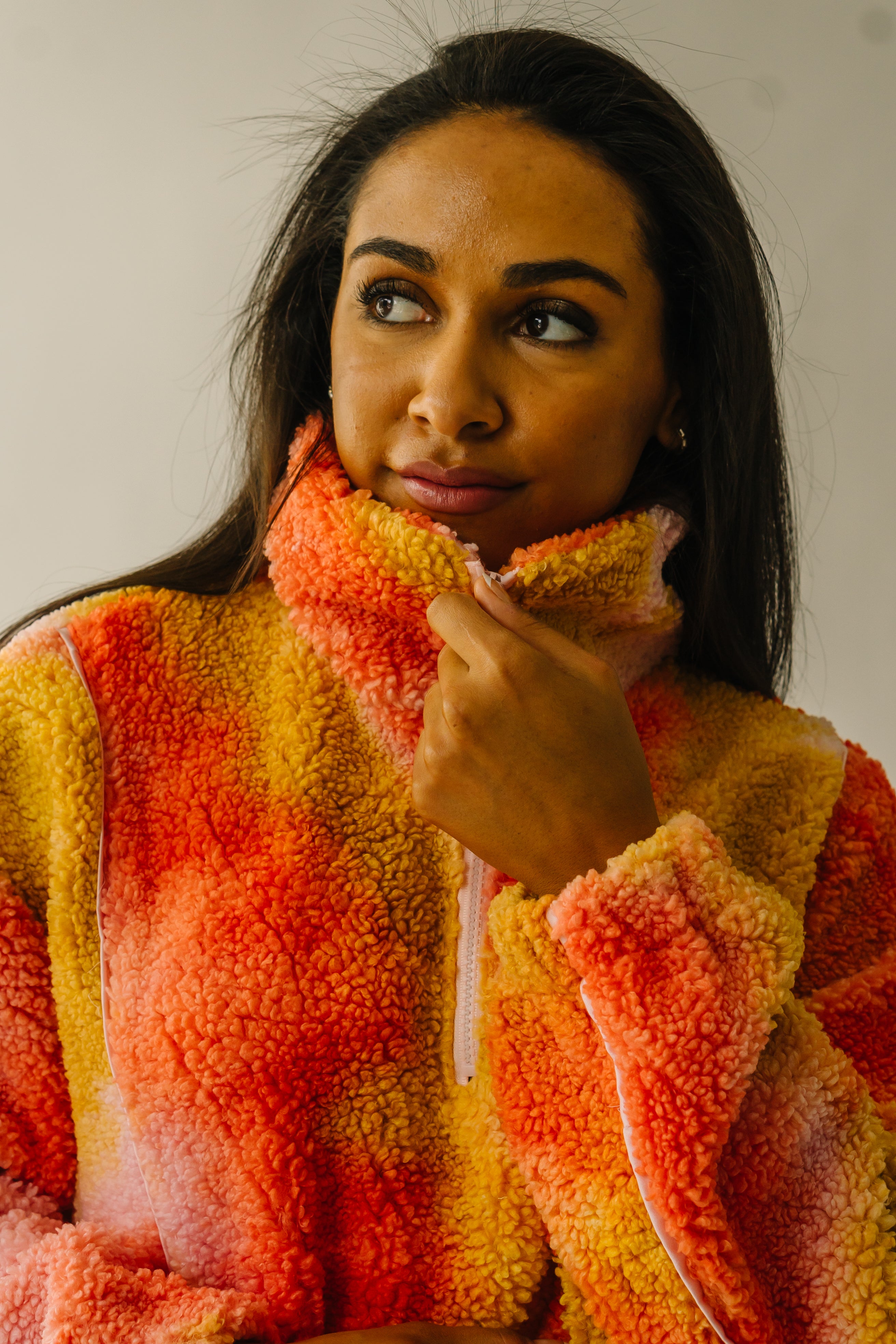 The Tilden Satin Detail Pullover in Orange + Pink Multi