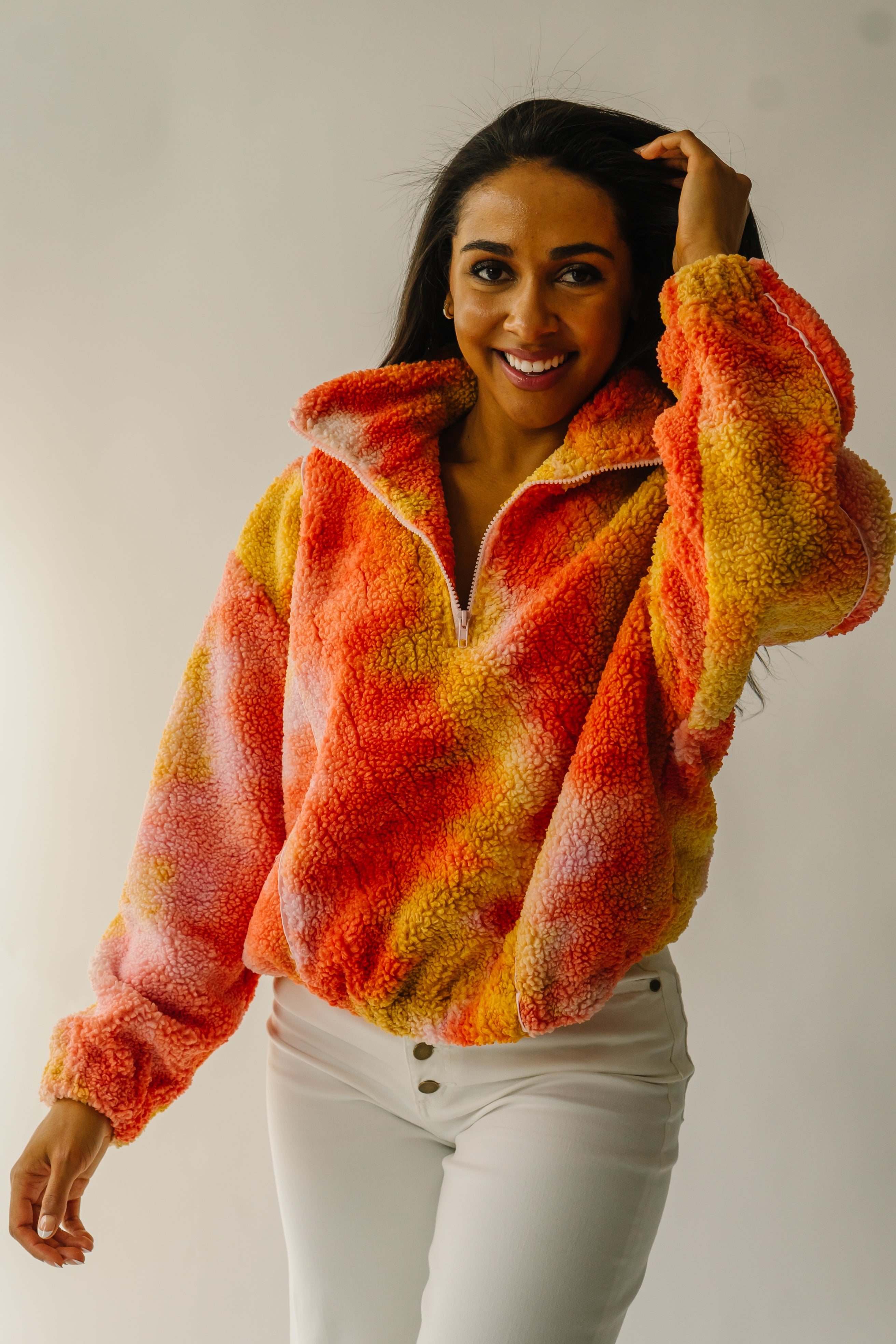 The Tilden Satin Detail Pullover in Orange + Pink Multi