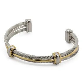 Three Row Two Tone Bangle Bracelet with Two Barrels