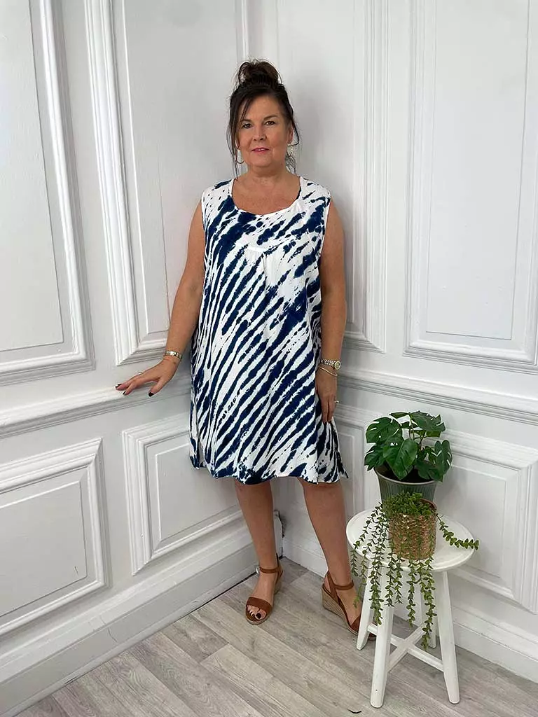 Tie Dye Sleeveless Tunic - Navy