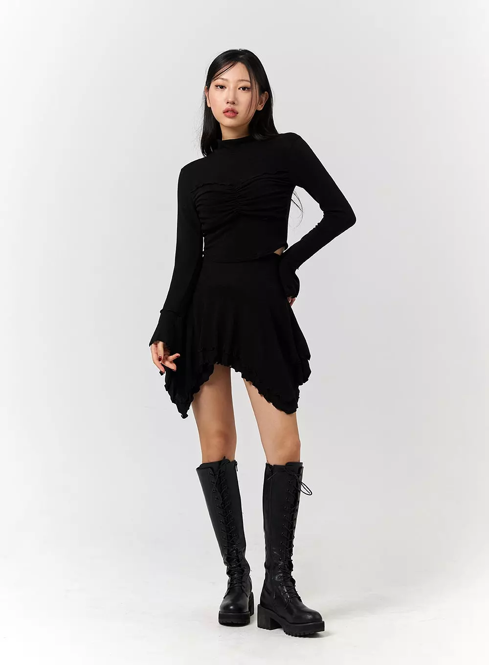 Turtleneck Rib Knit Long Sleeve Crop Top CD328