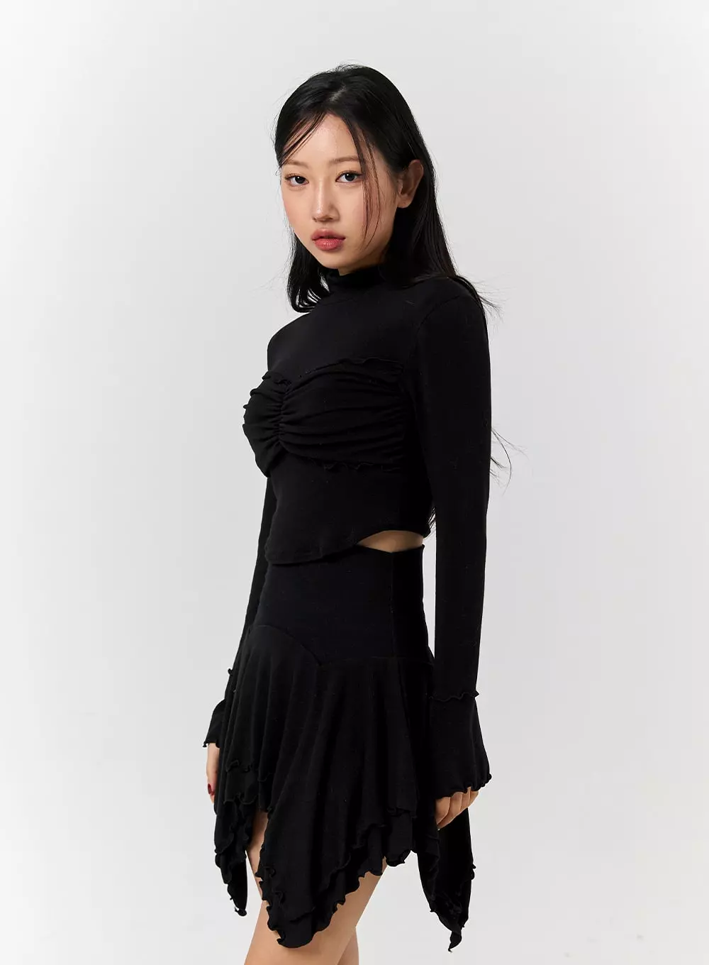 Turtleneck Rib Knit Long Sleeve Crop Top CD328