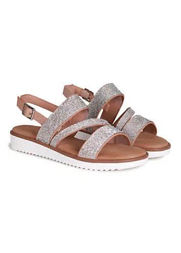 Twinkle Asymmetric Diamante Strap Sandals by Linzi | Look Again