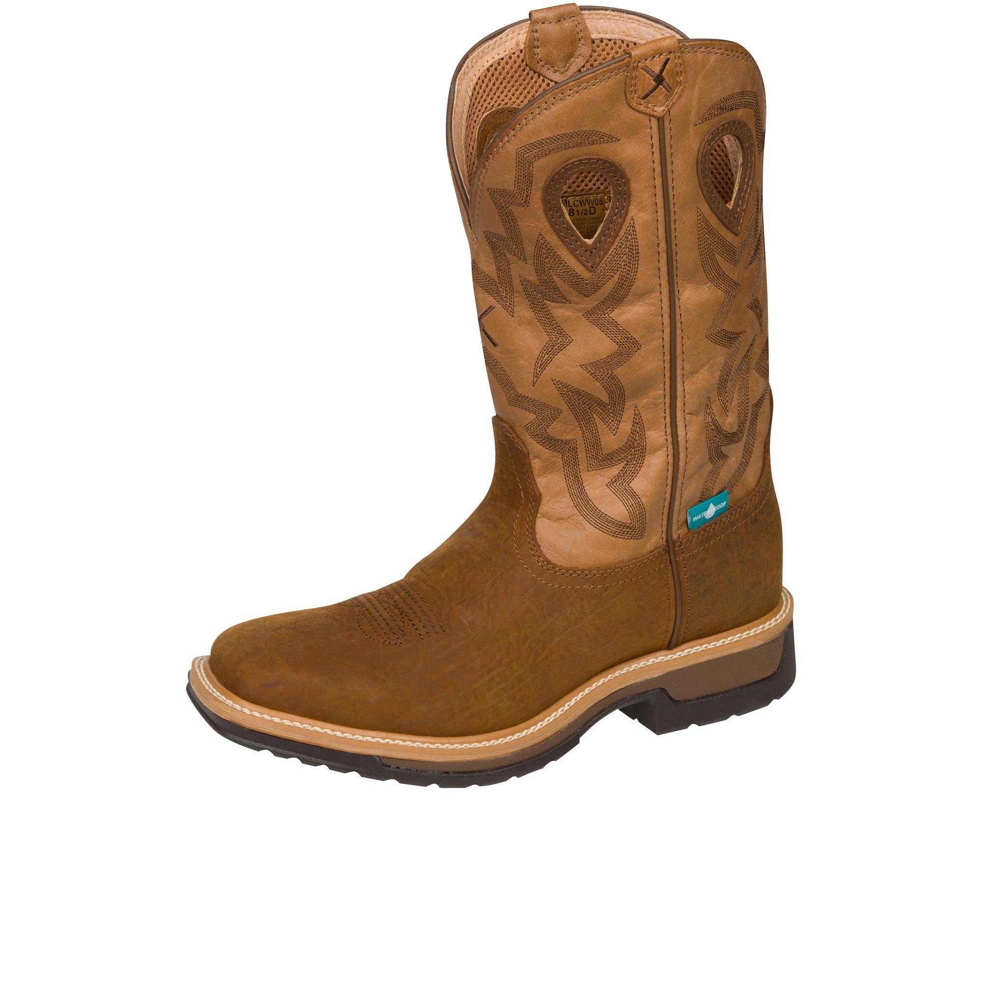 Twisted X 12 Inch Western Work Boot  Soft Toe Dark Brown Tan