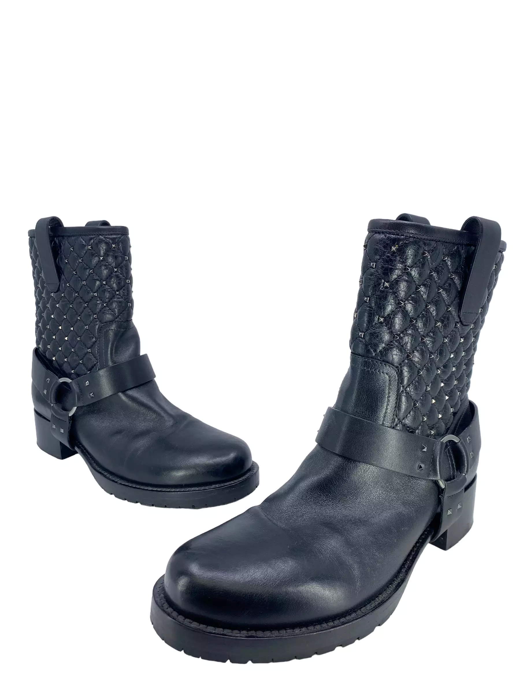 Valentino Black Quilted Leather Studded Boots size 9