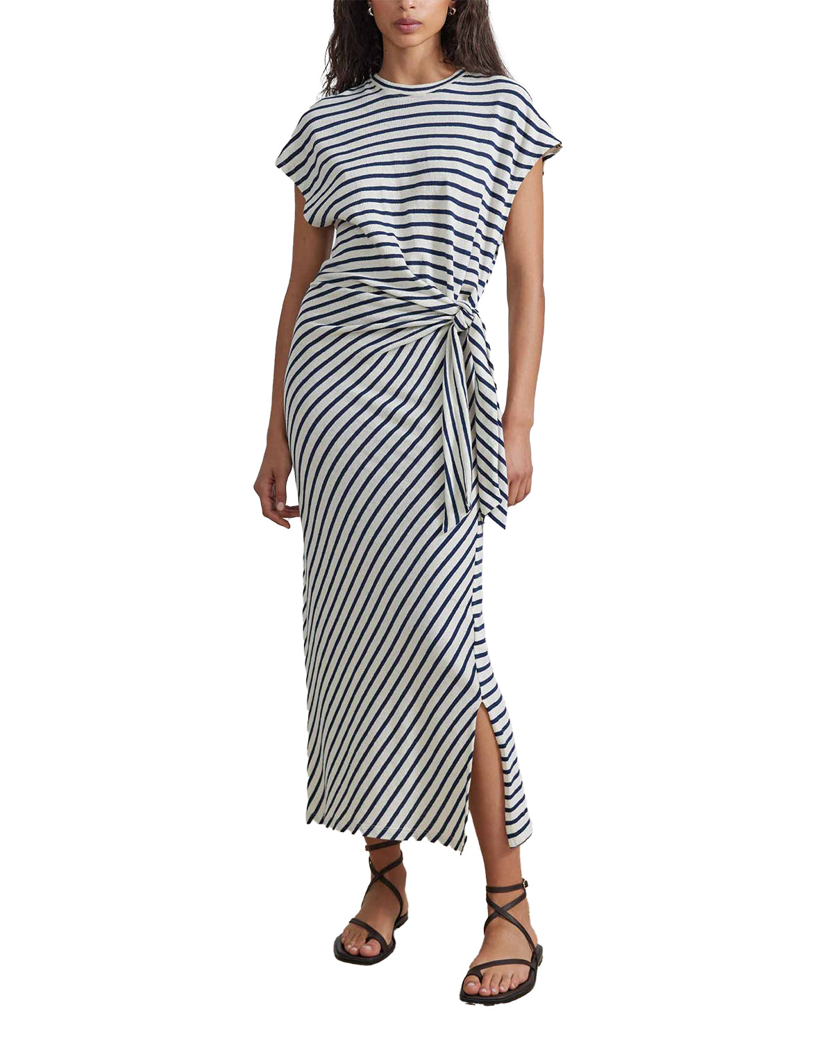 Vanina Cinched Waist Dress (Navy Cream Stripe)