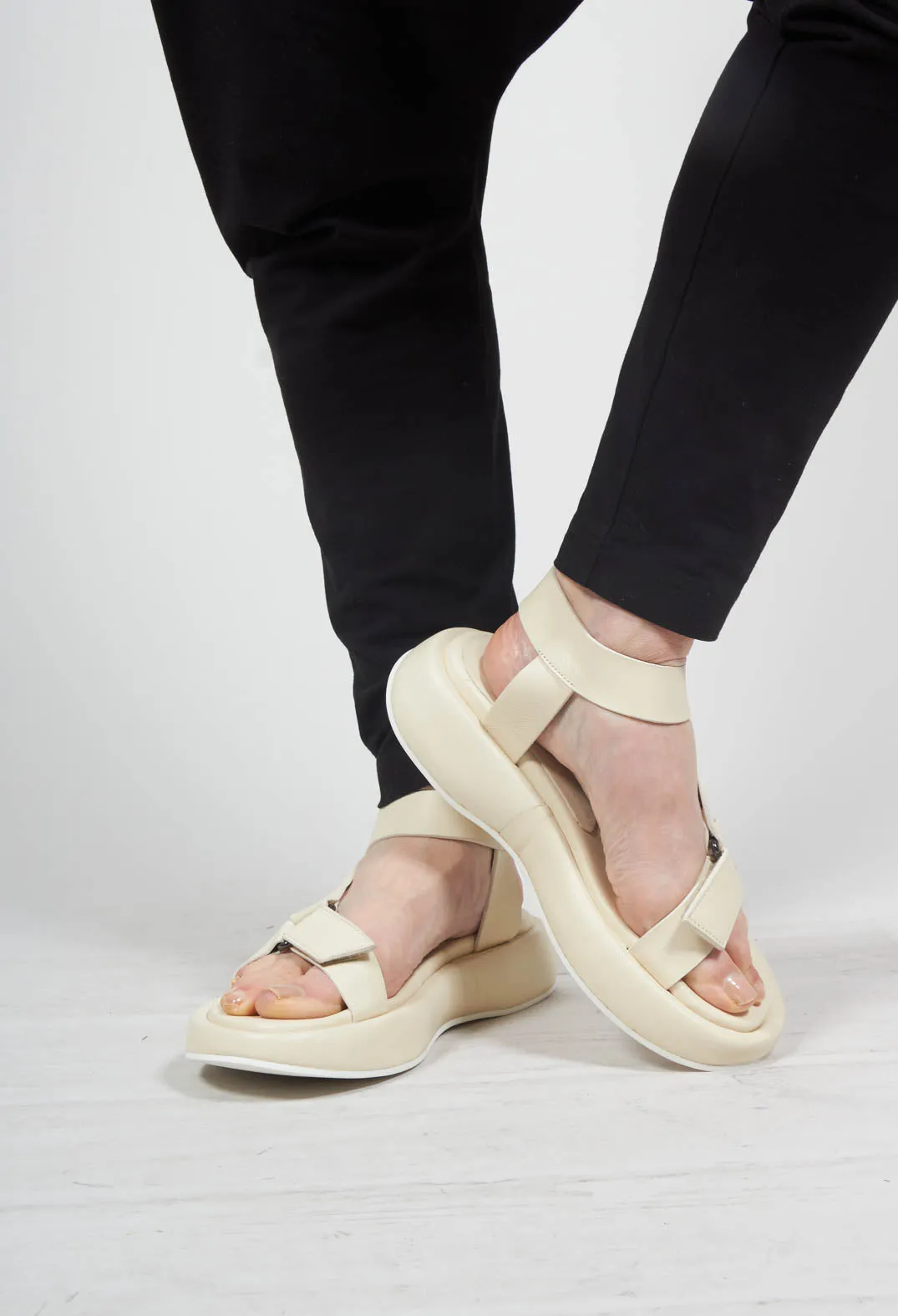 Velcro Strap Sandals in Ecru