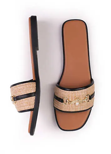 Where’s That From Harmony Black & Straw Strap Sandals | Grattan