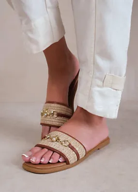 Where’s That From Harmony Tan & Straw Strap Sandals | Grattan