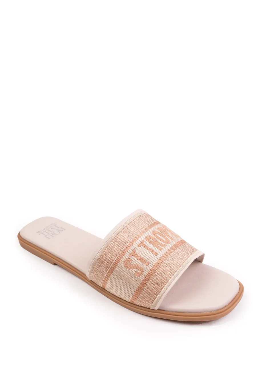 Where's That From Cream PU Candour Textile Strap Sandals