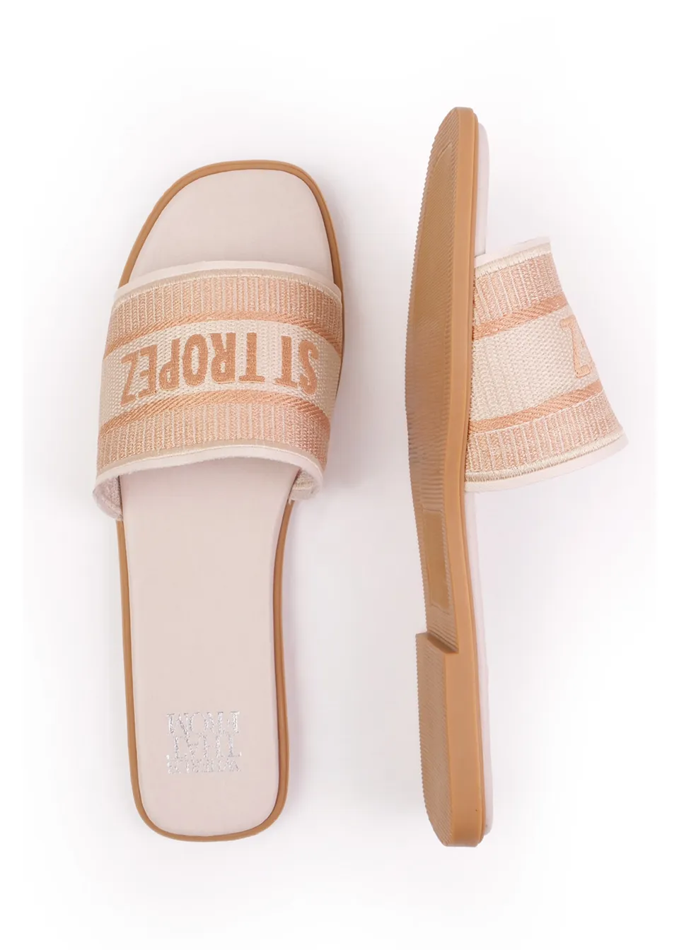 Where's That From Cream PU Candour Textile Strap Sandals