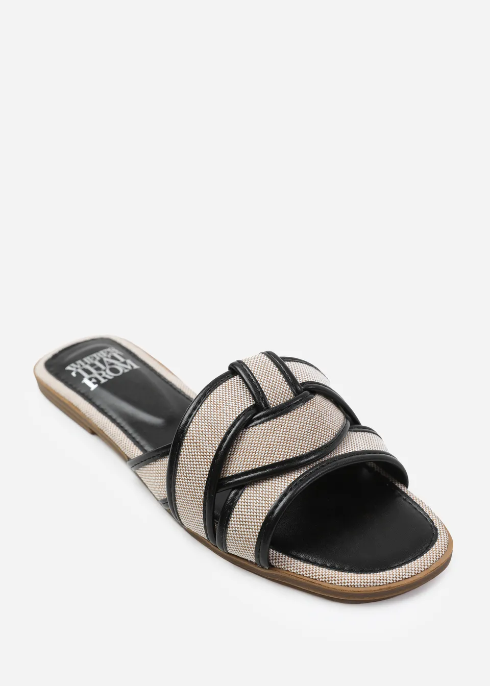 Where's That From Prague Black Pu Cross Over Strap Sandals