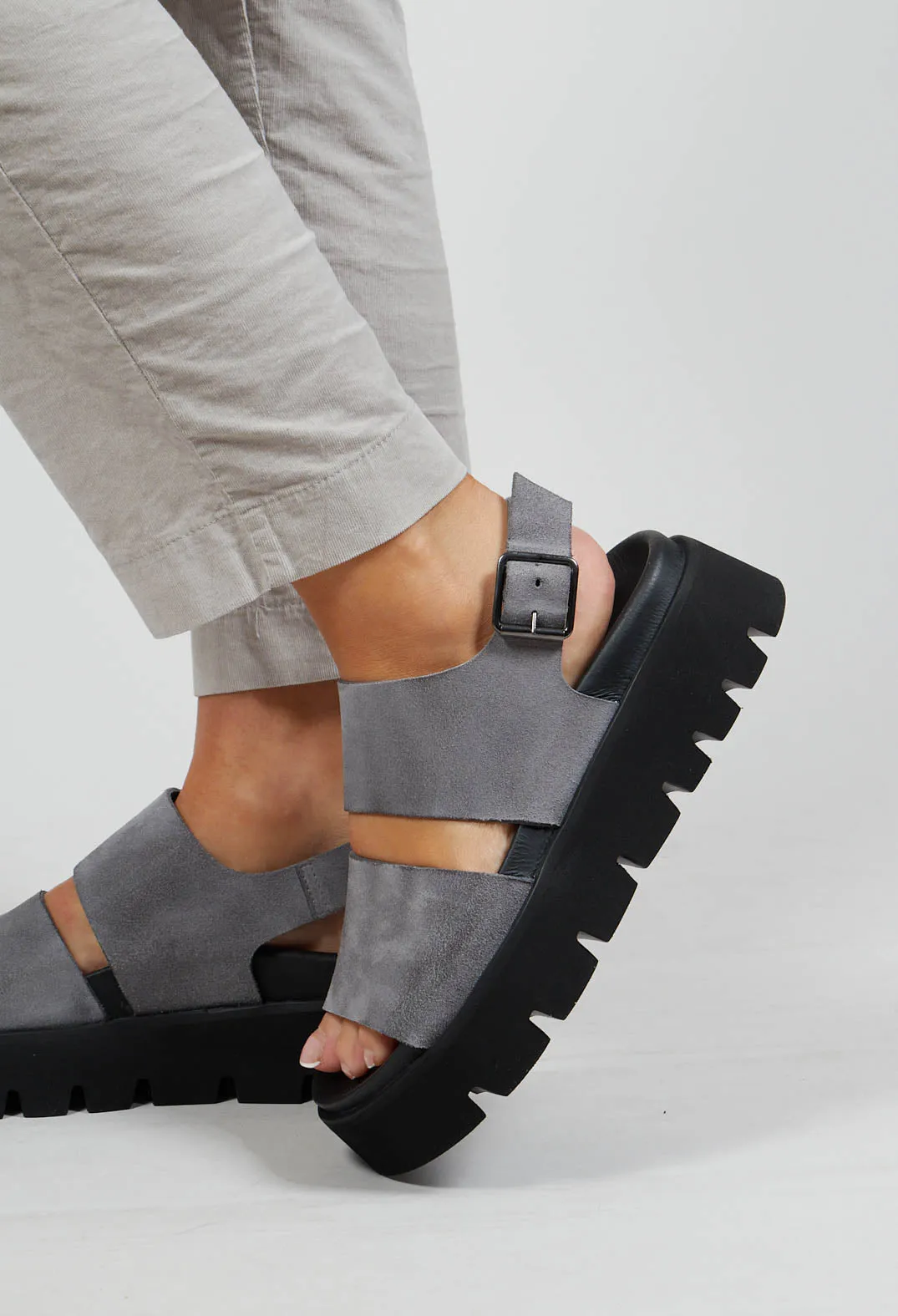 Wide Strap Sandals in London Light Grey