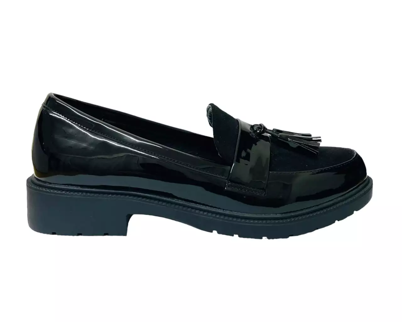 Women's Faux Patent Leather Tassel Slip On Shoes