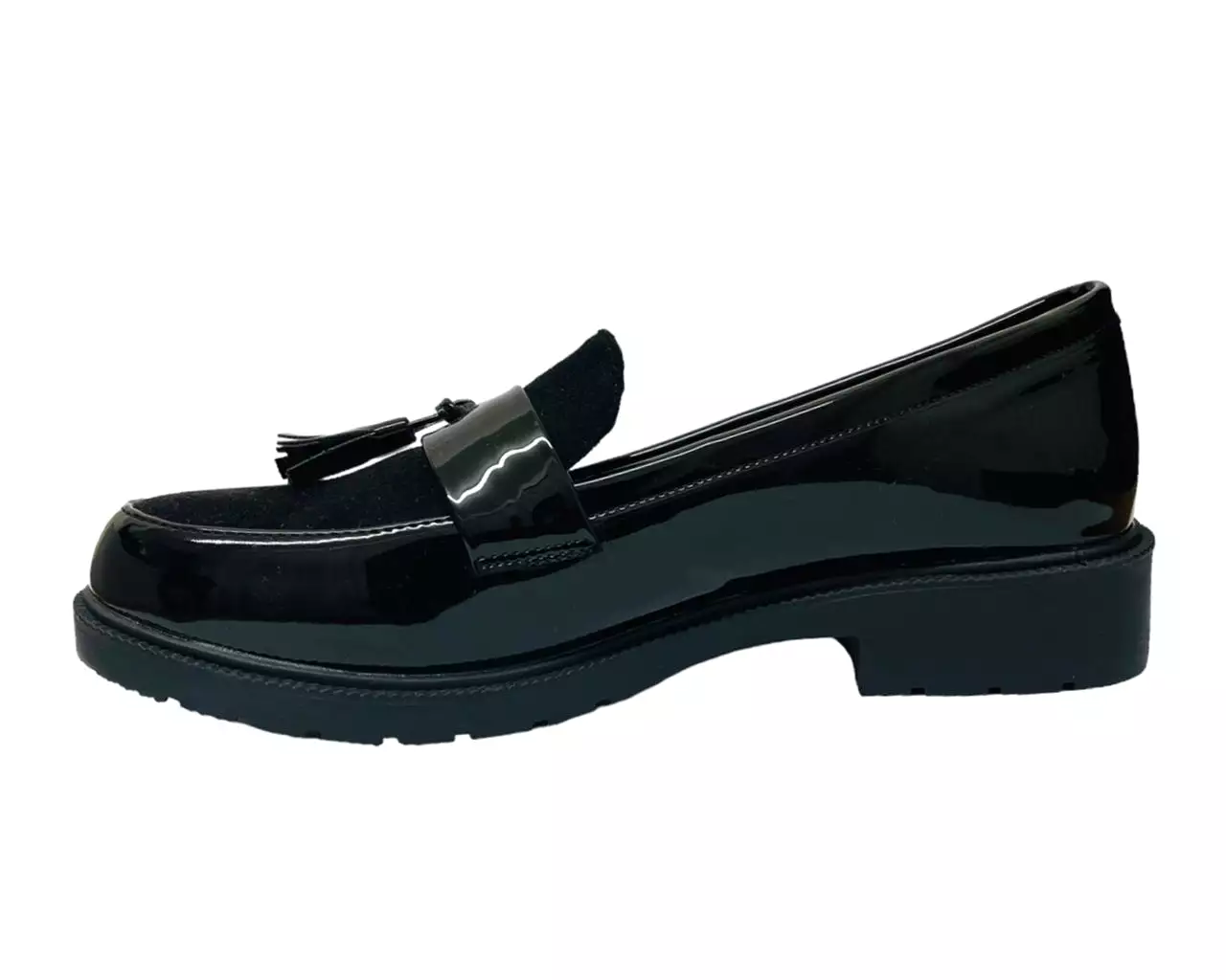 Women's Faux Patent Leather Tassel Slip On Shoes