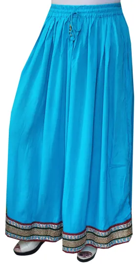 Womens Indian Long Skirt Rayon Solid Color India Clothing (Sky Blue)