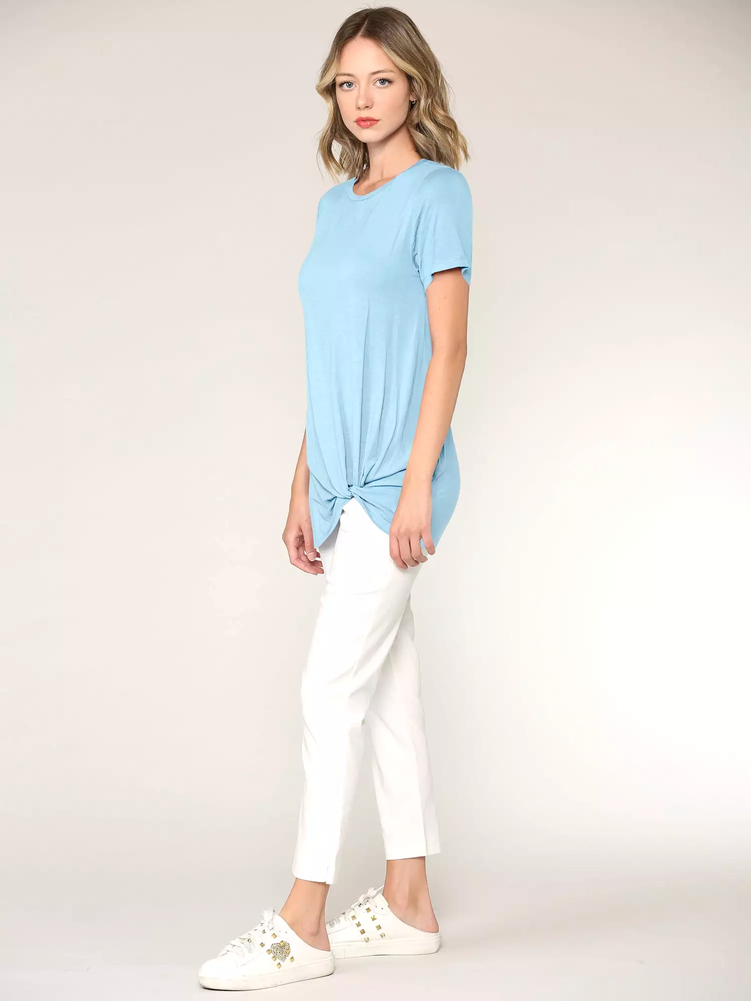 Women's Twist Front Short Sleeve Tunic Tee