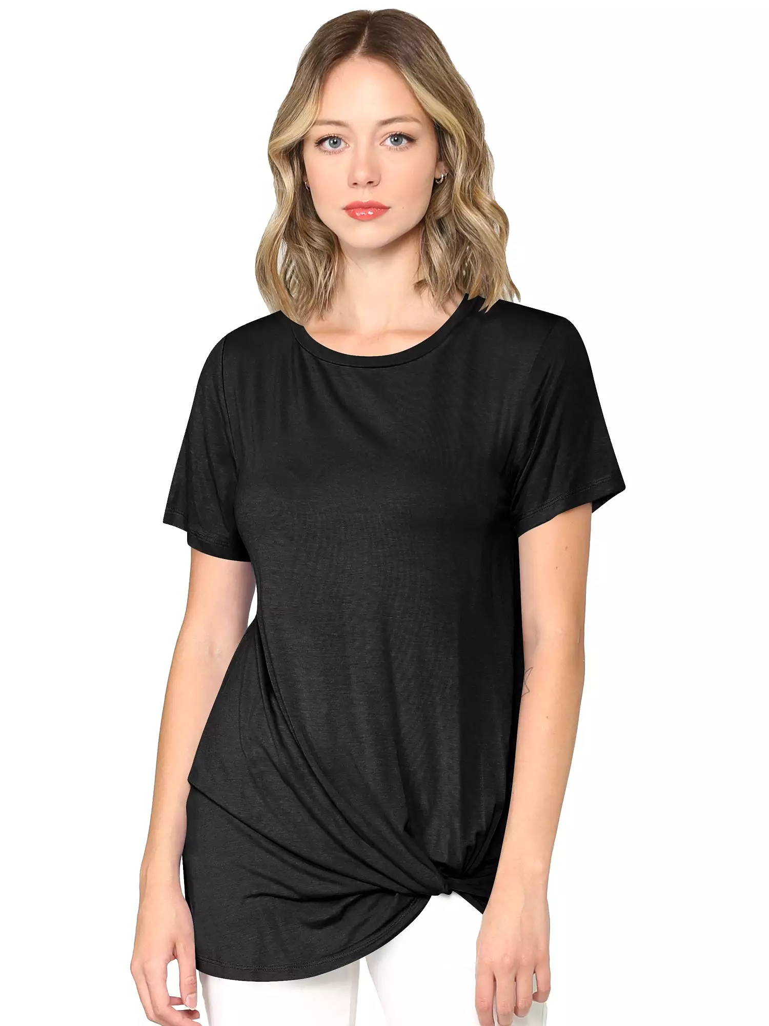 Women's Twist Front Short Sleeve Tunic Tee