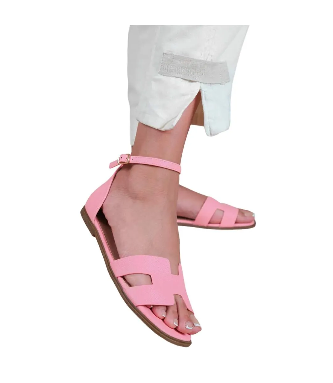 Womens/ladies rome cut out ankle strap sandals pink Where´s That From