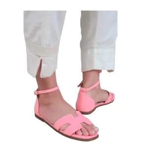 Womens/ladies rome cut out ankle strap sandals pink Where´s That From